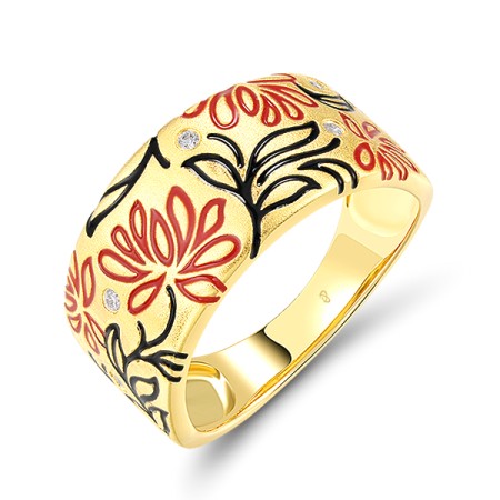 Sterling Silver w/ Yellow Plating Ring Enamel,White Cubic Zirconia (R320285ENASY925) - US 6