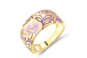 Sterling Silver w/ Yellow Plating Ring White Cubic Zirconia,Enamel (R320286ENASY925) - US 7