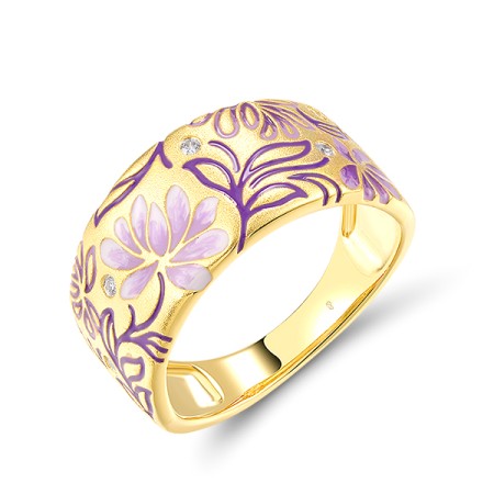 Sterling Silver w/ Yellow Plating Ring White Cubic Zirconia,Enamel (R320286ENASY925) - US 7