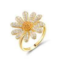 Sterling Silver w/ Yellow Plating Ring White Cubic Zirconia,Yellow Nano Crystal (R320387YWZSY925) - US 6