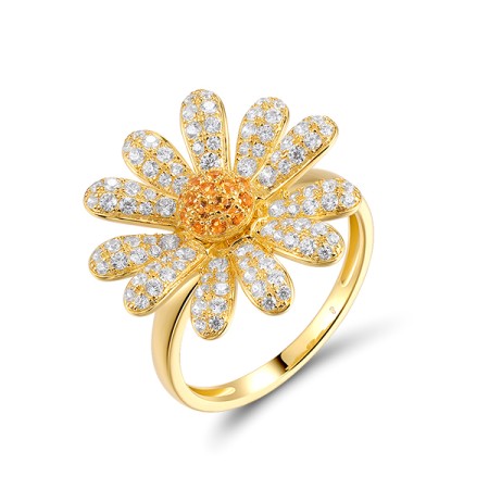 Sterling Silver w/ Yellow Plating Ring White Cubic Zirconia,Yellow Nano Crystal (R320387YWZSY925) - US 6