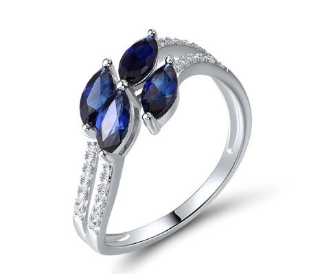 Sterling Silver Ring Created Sapphire,White Cubic Zirconia (R320462CRSZSL925) - US 6