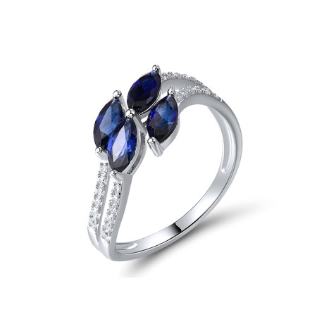 Sterling Silver Ring Created Sapphire,White Cubic Zirconia (R320462CRSZSL925) - US 6