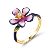 Sterling Silver w/ Yellow Plating Ring Enamel,White Cubic Zirconia (R320466ENASY925) - US 6