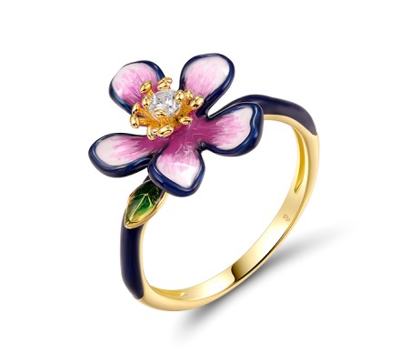 Sterling Silver w/ Yellow Plating Ring Enamel,White Cubic Zirconia (R320466ENASY925) - US 6