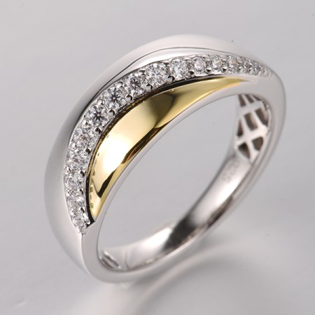 Sterling Silver w/ Ionic Yellow Plating Ring White Cubic Zirconia (R320486WCZSP925) - US 6