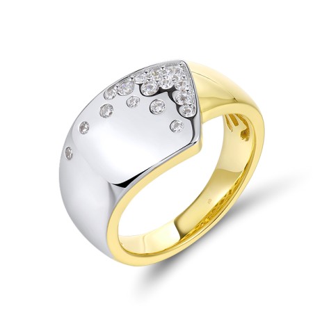 Sterling Silver w/ Ionic Yellow Plating Ring White Cubic Zirconia (R320489WCZSP925) - US 6