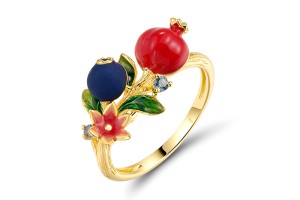 Sterling Silver w/ Yellow Plating Ring Blue Spinel,Enamel (R320601ENSSY925) - US 6