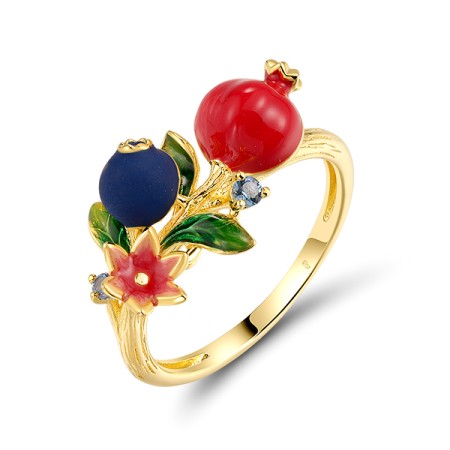 Sterling Silver w/ Yellow Plating Ring Blue Spinel,Enamel (R320601ENSSY925) - US 6