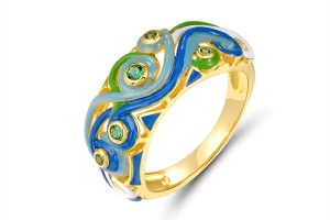 Sterling Silver w/ Yellow Plating Ring Enamel,Green Spinel (R320645ENASY925) - US 6
