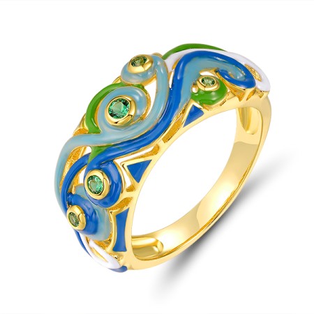 Sterling Silver w/ Yellow Plating Ring Enamel,Green Spinel (R320645ENASY925) - US 6