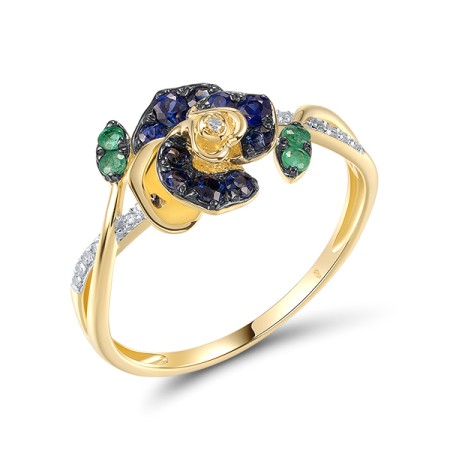 14KYWB Ring Blue Sapphire,Diamond,Emerald (R320686EMS14KYWB)