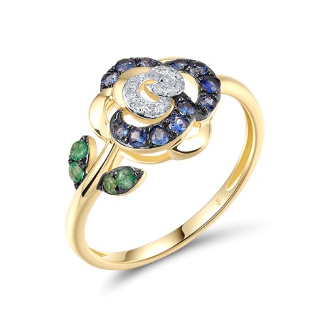14KYWB Ring Blue Sapphire,Diamond,Emerald (R320687EMS14KYWB)
