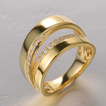 Sterling Silver w/ Yellow Plating Ring White Cubic Zirconia (R320710WCZSY925) - US 6