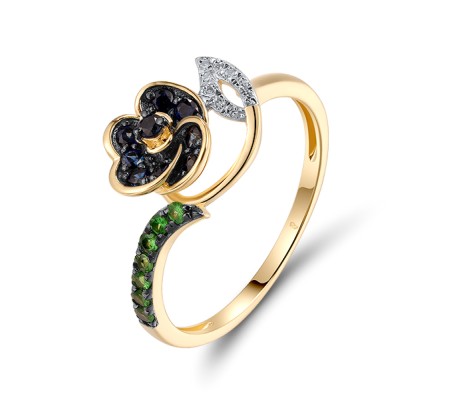 14KYWB Ring Green Garnet,Blue Sapphire,Diamond (R320730GGS14KYWB)