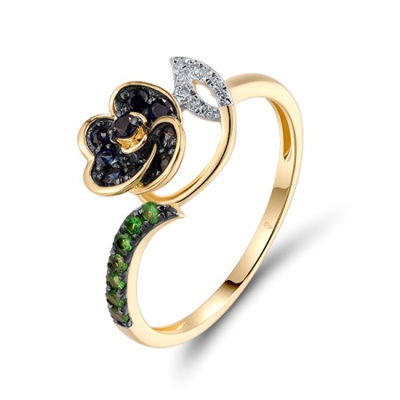 14KYWB Ring Green Garnet,Blue Sapphire,Diamond (R320730GGS14KYWB)