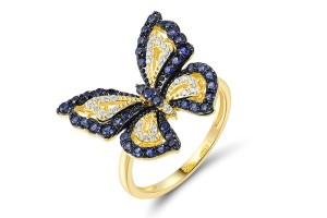Sterling Silver w/ Yellow Black Plating Ring Created Sapphire,White Cubic Zirconia (R320810CRSZSC925) - US 7