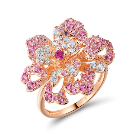 Sterling Silver w/ Rose Plating Ring Created Pink Sapphire,Created Ruby,White Cubic Zirconia (R320958CPRZSR925) - US 6