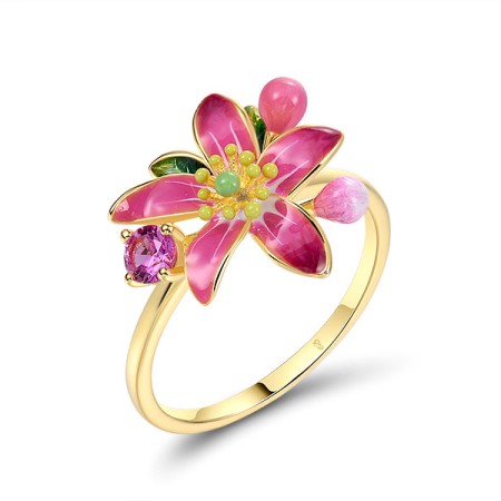 Sterling Silver w/ Yellow Plating  Enamel Ring  (R321031ENA1SY925) - US 6