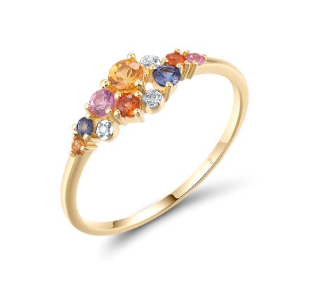 14KYW Ring Pink Sapphire,Blue Sapphire,Yellow Sapphire,Diamond,Orange Sapphire (R321073MUL14KYW) - US 7