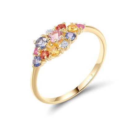 14KYW Ring Orange Sapphire,Pink Sapphire,Blue Sapphire,Yellow Sapphire,Diamond (R321074MUL14KYW) - US 7