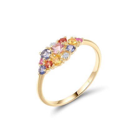 14KYW Ring Orange Sapphire,Pink Sapphire,Blue Sapphire,Yellow Sapphire,Diamond (R321074MUL14KYW) - US 7