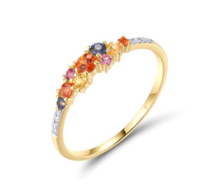 14KYW Ring Orange Sapphire,Pink Sapphire,Blue Sapphire,Yellow Sapphire,Diamond (R321076MUL14KYW) - US 6