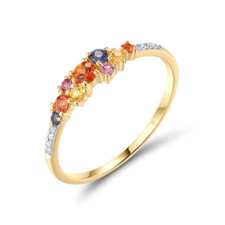 14KYW Ring Orange Sapphire,Pink Sapphire,Blue Sapphire,Yellow Sapphire,Diamond (R321076MUL14KYW) - US 6