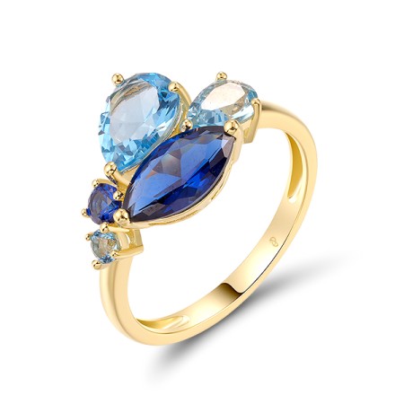 Sterling Silver w/ Yellow Plating Ring Synthetic Blue Spinel (R321098BNNZSY925) - US 6