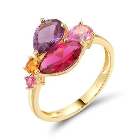 Sterling Silver w/ Yellow Plating Ring Created Pink Sapphire,Synthetic Purple Spinel,Synthetic Red Spinel,Synthetic Yellow Spinel (R321098MULSY925) - US 6