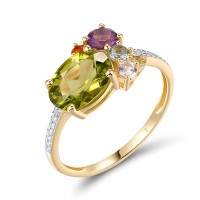 14KY Ring Diamond,Amethyst,Peridot,Blue Topaz (Swiss Blue),White Topaz,Citrine (R321250MUL114KY)