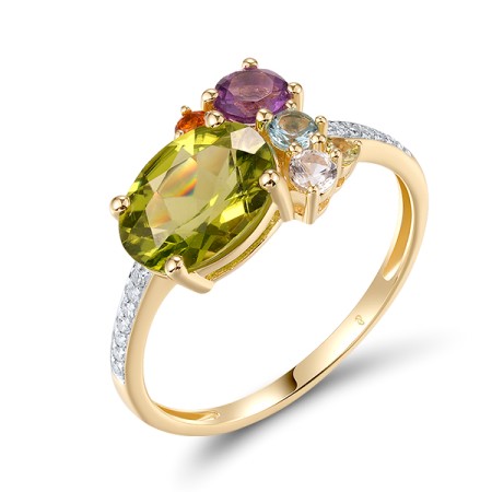 14KY Ring Diamond,Amethyst,Peridot,Blue Topaz (Swiss Blue),White Topaz,Citrine (R321250MUL114KY)