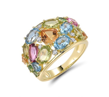 14KYW  Multi Colour Stone 1 Ring(R321254MUL114KYW)