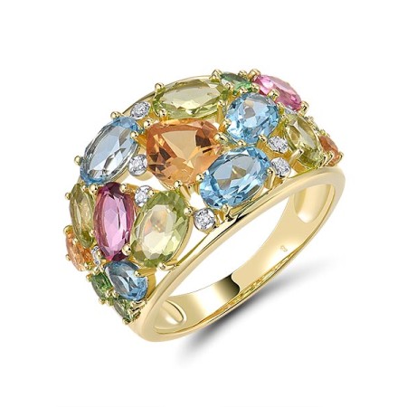 14KYW  Multi Colour Stone 1 Ring(R321254MUL114KYW)