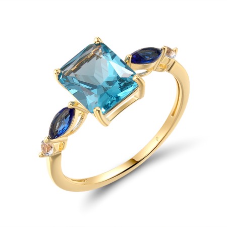 Sterling Silver w/ Yellow Plating Ring Blue Glass,Synthetic Blue Spinel (R321313SBNGSY925) - US 6