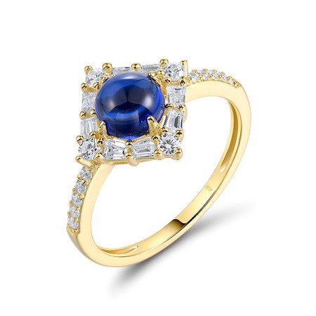 Sterling Silver w/ Yellow Plating  Synthetic Blue Spinel,White Cubic Zirconia Ring  (R321330BZZSY925) - US 6