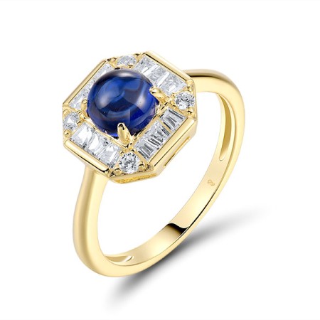 Sterling Silver w/ Yellow Plating  Synthetic Blue Spinel,White Cubic Zirconia Ring  (R321331BZZSY925) - US 6