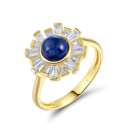 Sterling Silver w/ Yellow Plating  Synthetic Blue Spinel,White Cubic Zirconia Ring  (R321332BZZSY925) - US 6
