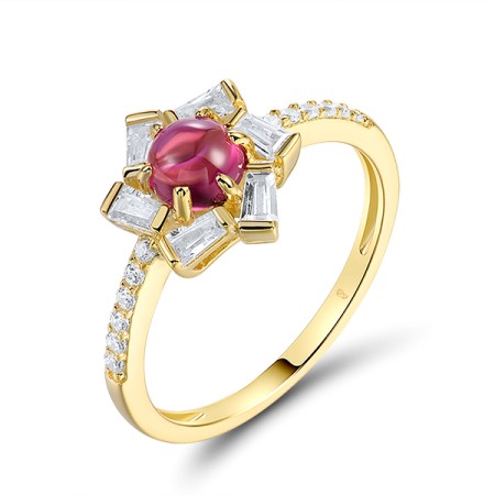 Sterling Silver w/ Yellow Plating Ring Synthetic Red Spinel,White Cubic Zirconia (R321334RNZSY925) - US 6
