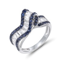Sterling Silver w/ Black White Plating Ring Synthetic Blue Spinel,White Cubic Zirconia (R321340BZZSK925) - US 6