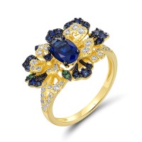 Sterling Silver w/ Yellow Black Plating Ring Created Sapphire,Synthetic Blue Spinel,Synthetic Green Spinel,White Cubic Zirconia (R321361MULSC925) - US 6