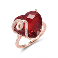Sterling Silver w/ Rose Plating Ring Red Glass,White Cubic Zirconia (R321376REGZSR925) - US 6