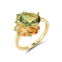 Sterling Silver w/ Yellow Plating Ring Mix Glass,Synthetic Green Spinel,Synthetic Green Spinel ,Synthetic Yellow Spinel (R321389MULSY925) - US 6