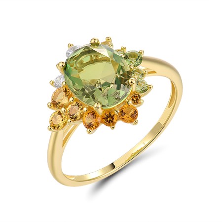 Sterling Silver w/ Yellow Plating Ring Mix Glass,Synthetic Green Spinel,Synthetic Green Spinel ,Synthetic Yellow Spinel,White Cubic Zirconia (R321390MULSY925) - US 6