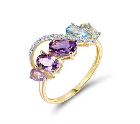 14KYW  Amethyst,Blue Topaz (Sky Blue),Blue Topaz (Swiss Blue) Ring(R321501ABBT14KYW)