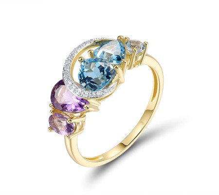 14KYW  Amethyst,Blue Topaz (Sky Blue),Blue Topaz (Swiss Blue) Ring(R321502ABBT14KYW)