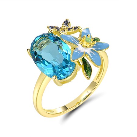 Sterling Silver w/ Yellow Plating  Matte Enamel Ring  (R321648ENASY925) - US 6