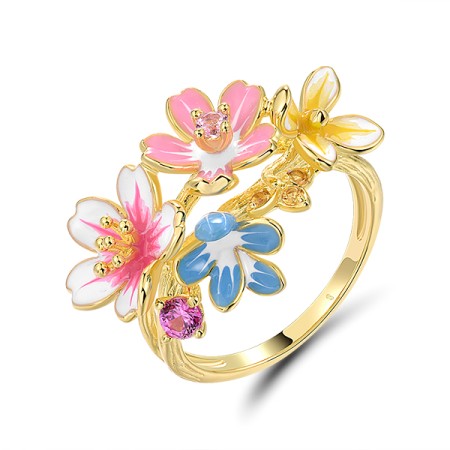 Sterling Silver w/ Yellow Plating  Enamel Ring  (R321701ENASY925) - US 6