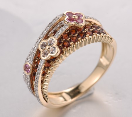 14KYW  Garnet,Pink Sapphire,White Topaz Ring(R321825GPSW14KYW)