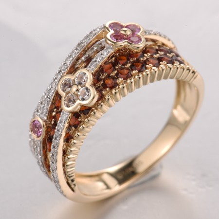 14KYW  Garnet,Pink Sapphire,White Topaz Ring(R321825GPSW14KYW)